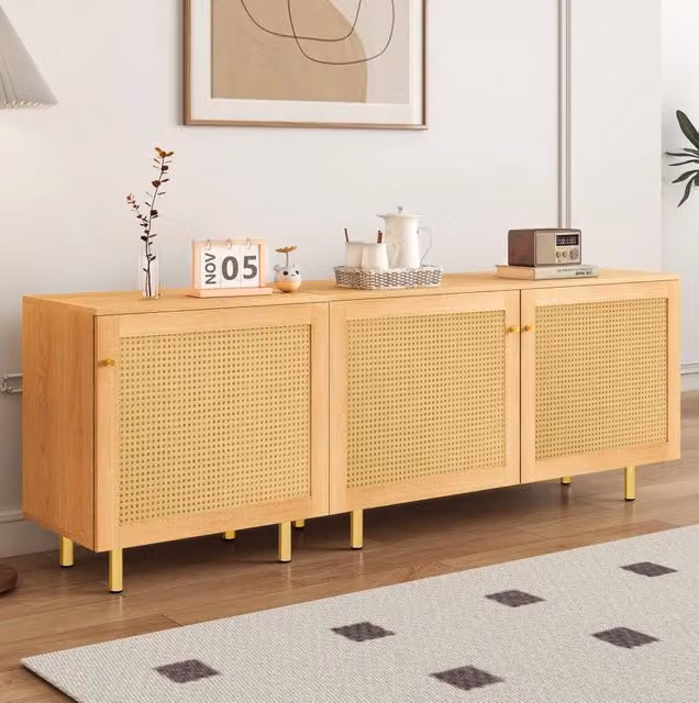 Credenza contenitore modulare 3 ante naturale 180 cm effetto cannage