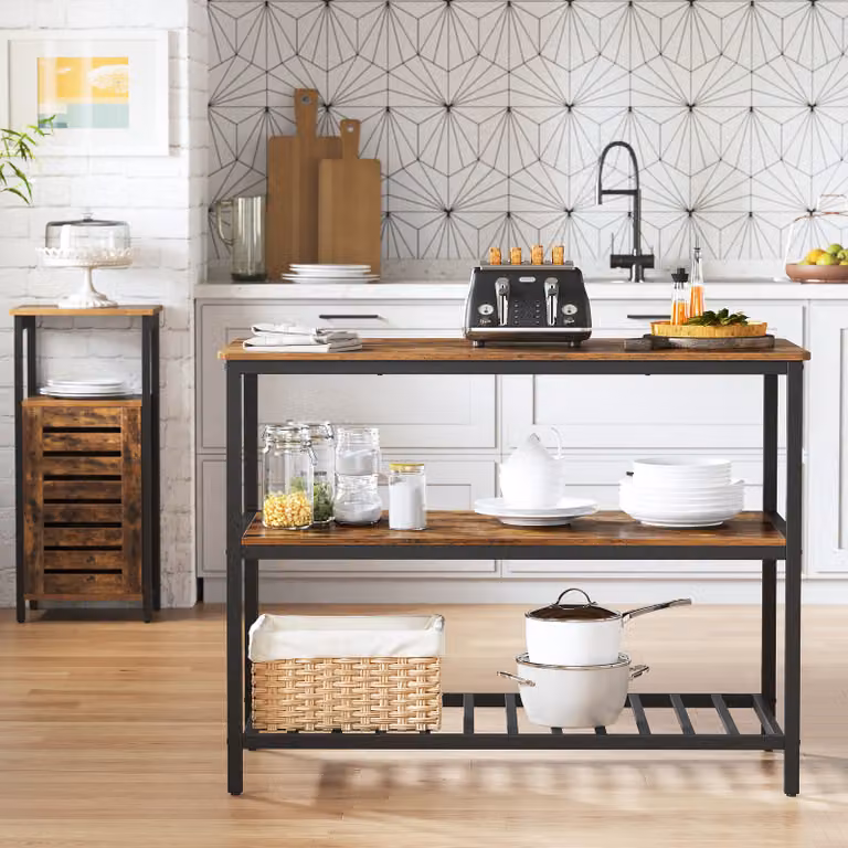 Scaffale da cucina VASAGLE, 120 x 60 x 90 cm, isola da cucina, marrone vintage-nero