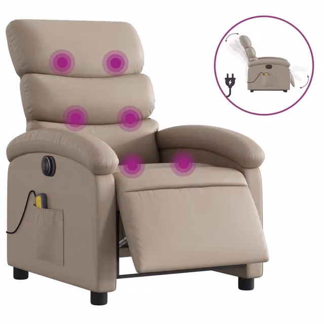 Poltrona Reclinabile Elettrica con Massaggio vidaXL in Similpelle Beige e Marrone – 2