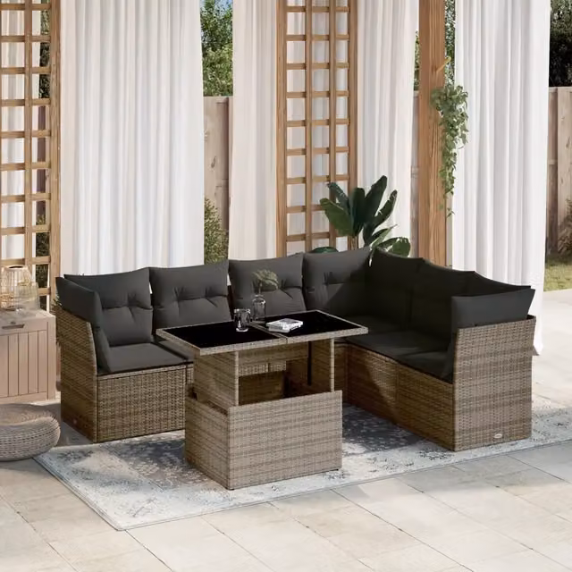 Set Divani da Giardino 7 pz con Cuscini Grigio in Polyrattan 3266610