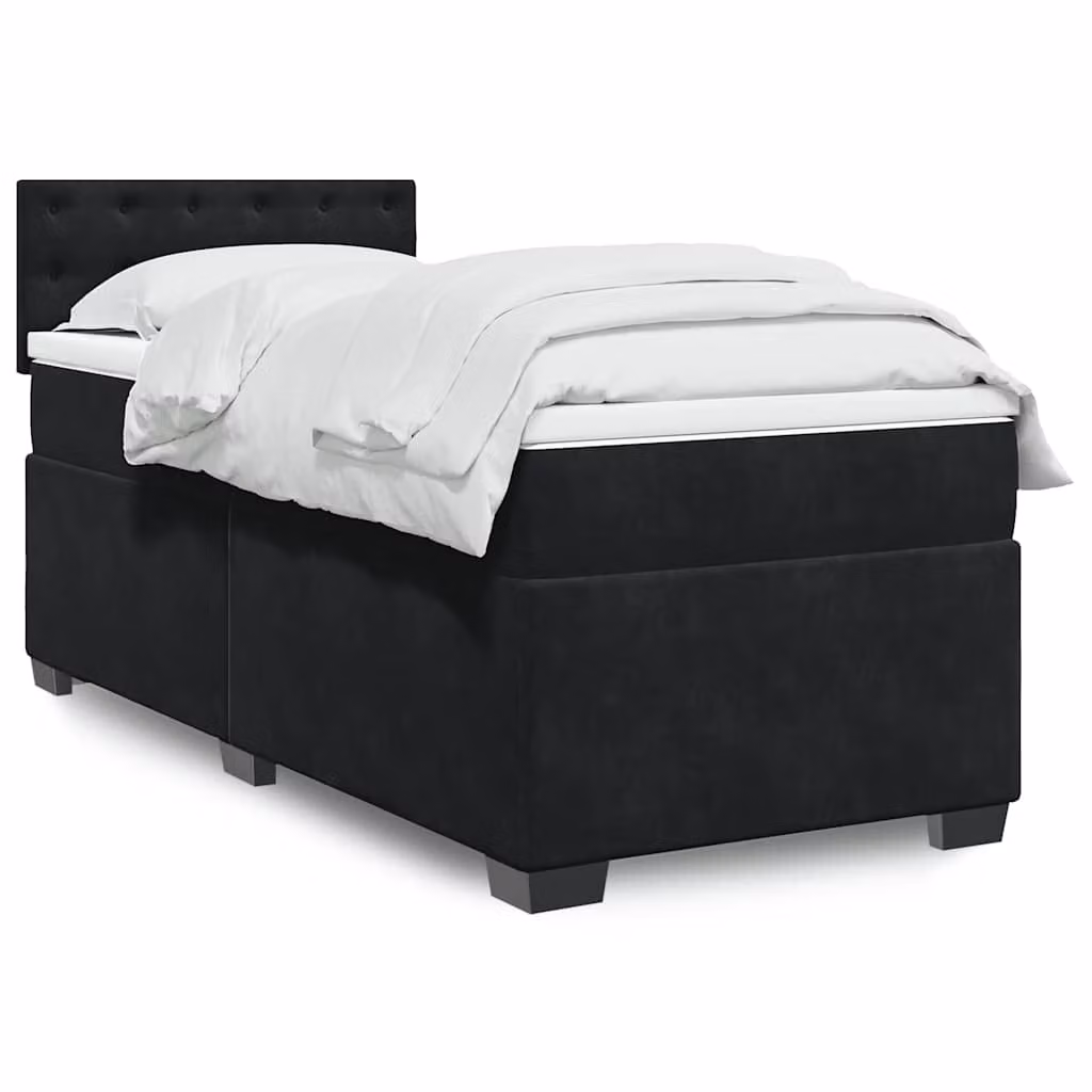 Letto a molle singolo vidaXL in velluto nero con materasso, dotato di illuminazione sottostante e porta USB, L/P: 90 x 190 cm – 1