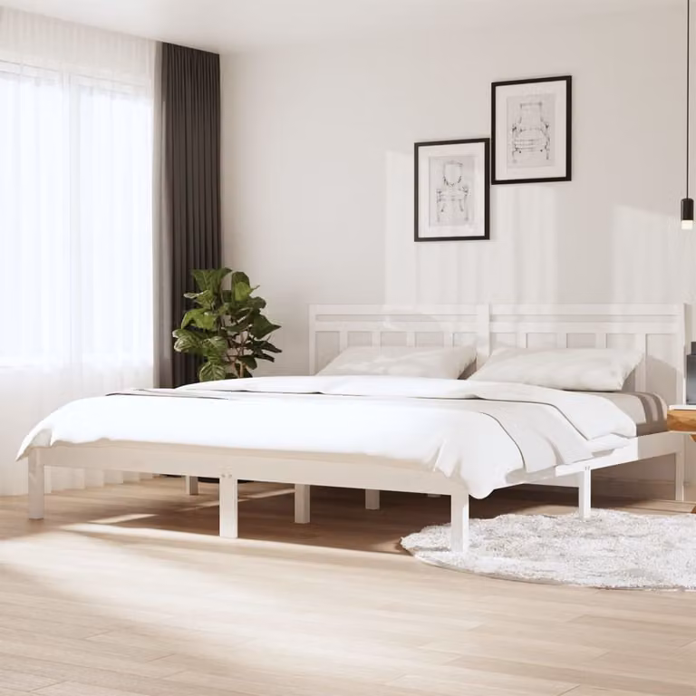 The Living Store Letto in legno massiccio di pino bianco 160x200 cm