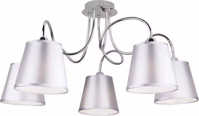 Lampadario a sospensione Candellux LUK 35-70753 in metallo cromato e tessuto, 5 x E14, H: 70 cm, L: 70 cm, P: 36 cm