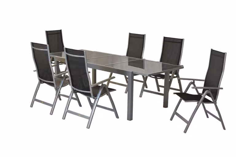 Merxx 7pc. Set Carrara, 6 poltrone pieghevoli Carrara, 1 tavolo allungabile, 160 (220) x 90 cm