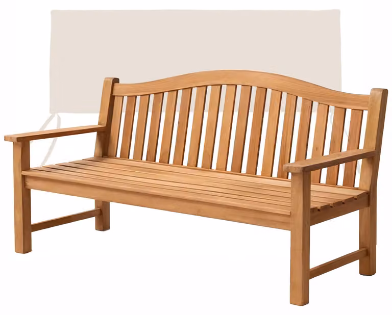 Panca in legno di teak, particolarmente robusta, modello Catania, 180 cm + cuscino per seduta color crema