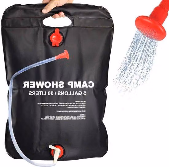 Doccia solare da esterno - portatile da 5 galloni/20 l con tubo flessibile e soffione - campeggio, spiaggia, nuoto, viaggi.