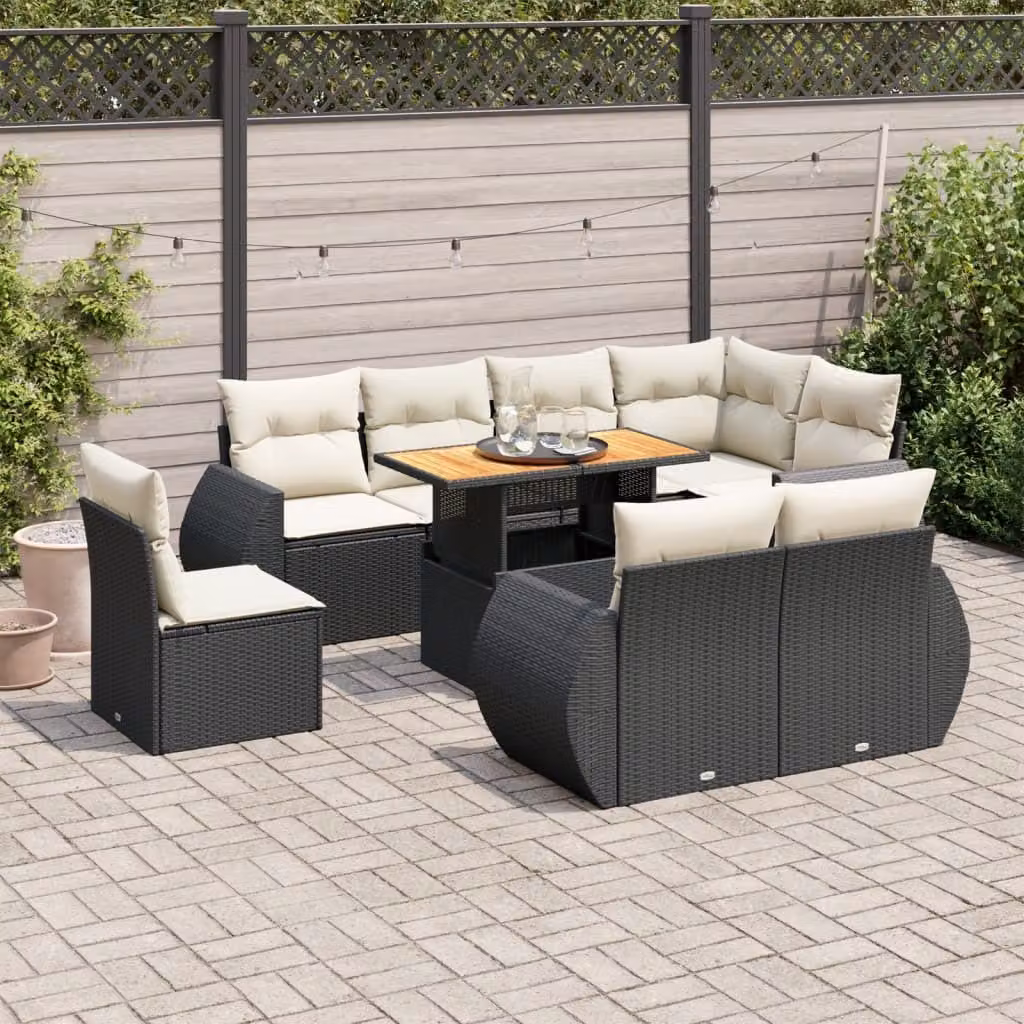 Maison Exclusive - Set Divani da Giardino 9 pz con Cuscini Nero in Polyrattan