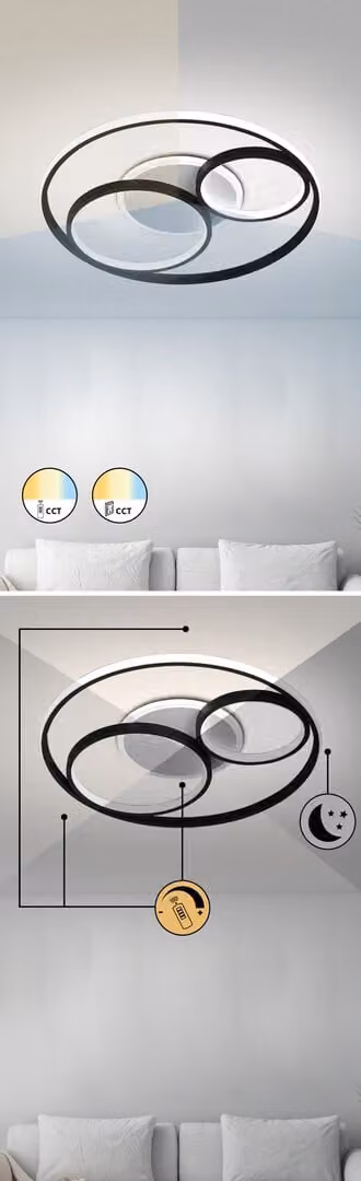 Plafond con telecomando 53 cm LED 50W nero rotondo Aquila 3335 Rabalux