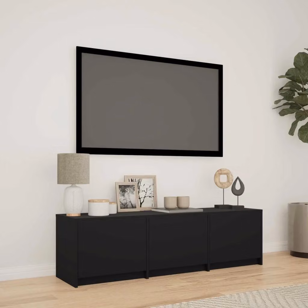 Mobile porta TV moderno con LED nero in legno MDF, L: 140 cm, P: 40 cm, H: 34 cm – 2