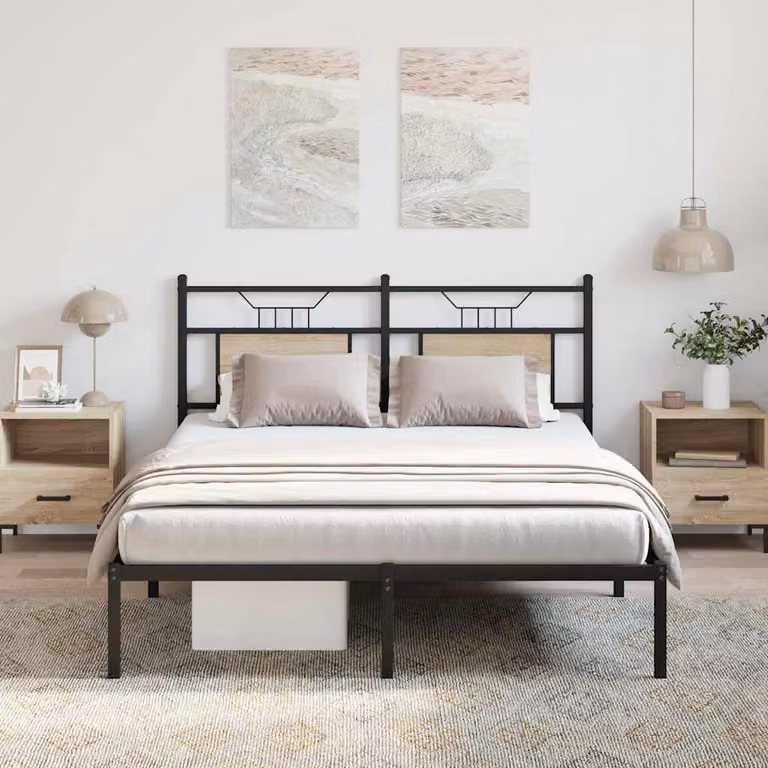 Giroletto senza materasso vidaXL in legno e metallo Rovere Sonoma, L/P: 140 x 200 cm
