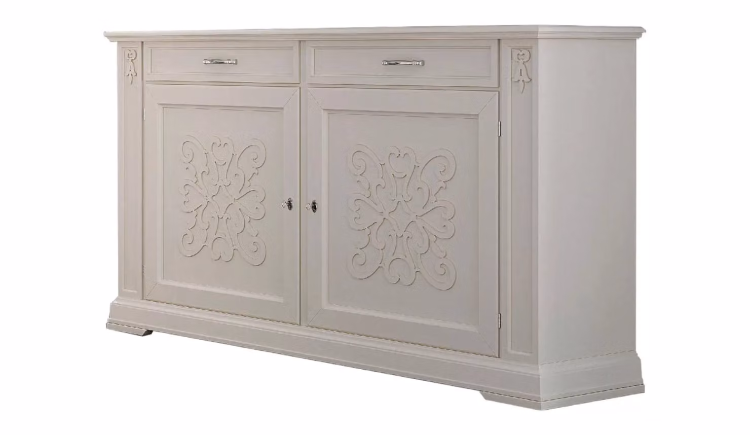 Credenza classica shabby bianco con decoro in legno Mobili 2G L: 184 cm, P: 50 cm, H: 106 cm – 1