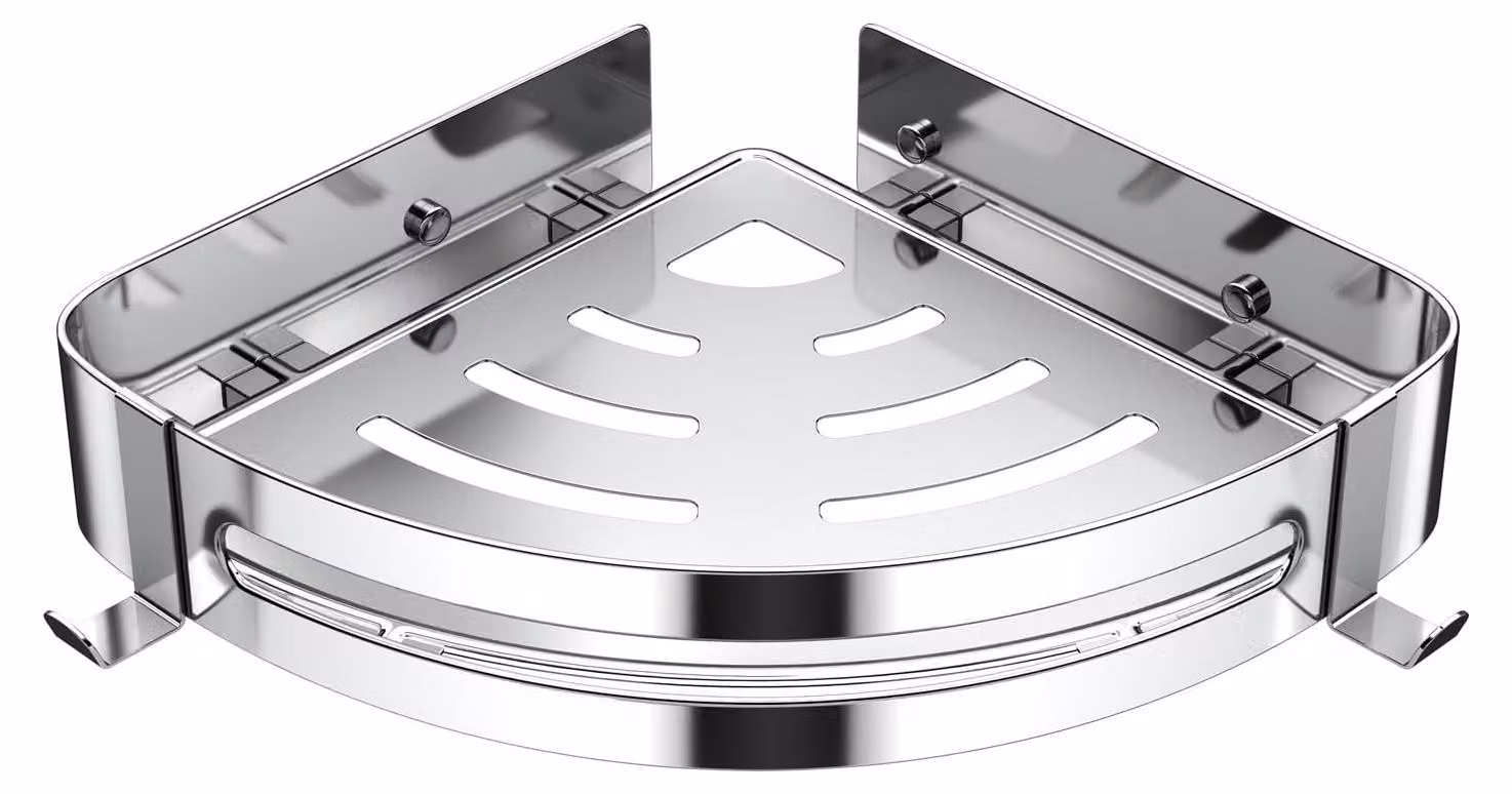 Mensola angolare in acciaio inossidabile, da montare senza fori, con 2 ganci