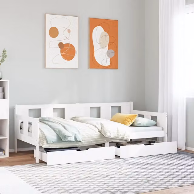 Dormeuse con Cassetti Bianco 90x200 cm Legno Massello di Pino 3302115