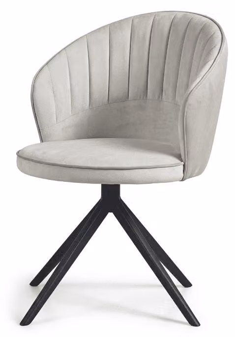 Sedia da pranzo girevole dal design scultoreo, grigia e grigio chiaro, in tessuto, elegante
