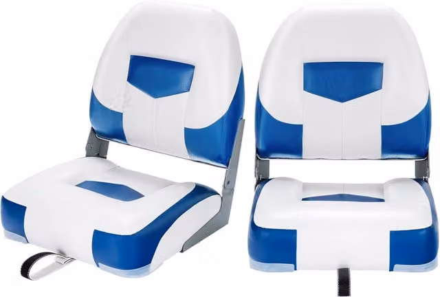 Set di 2 sedie pieghevoli Costway per barca e yacht con schienale basso, sedili ergonomici in ecopelle blu e bianco
