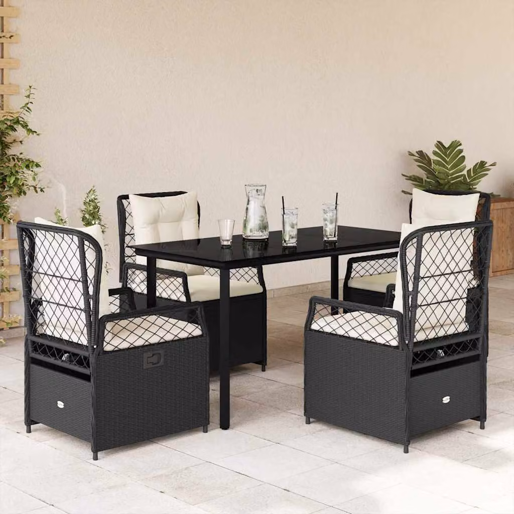 Set da Pranzo da Giardino vidaXL 5 pz in Polyrattan Nero con Piano in Vetro – 1