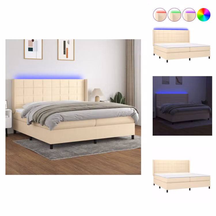 vidaXL Letto a molle con materasso e tessuto LED crema 200x200 cm - Letti e strutture letto