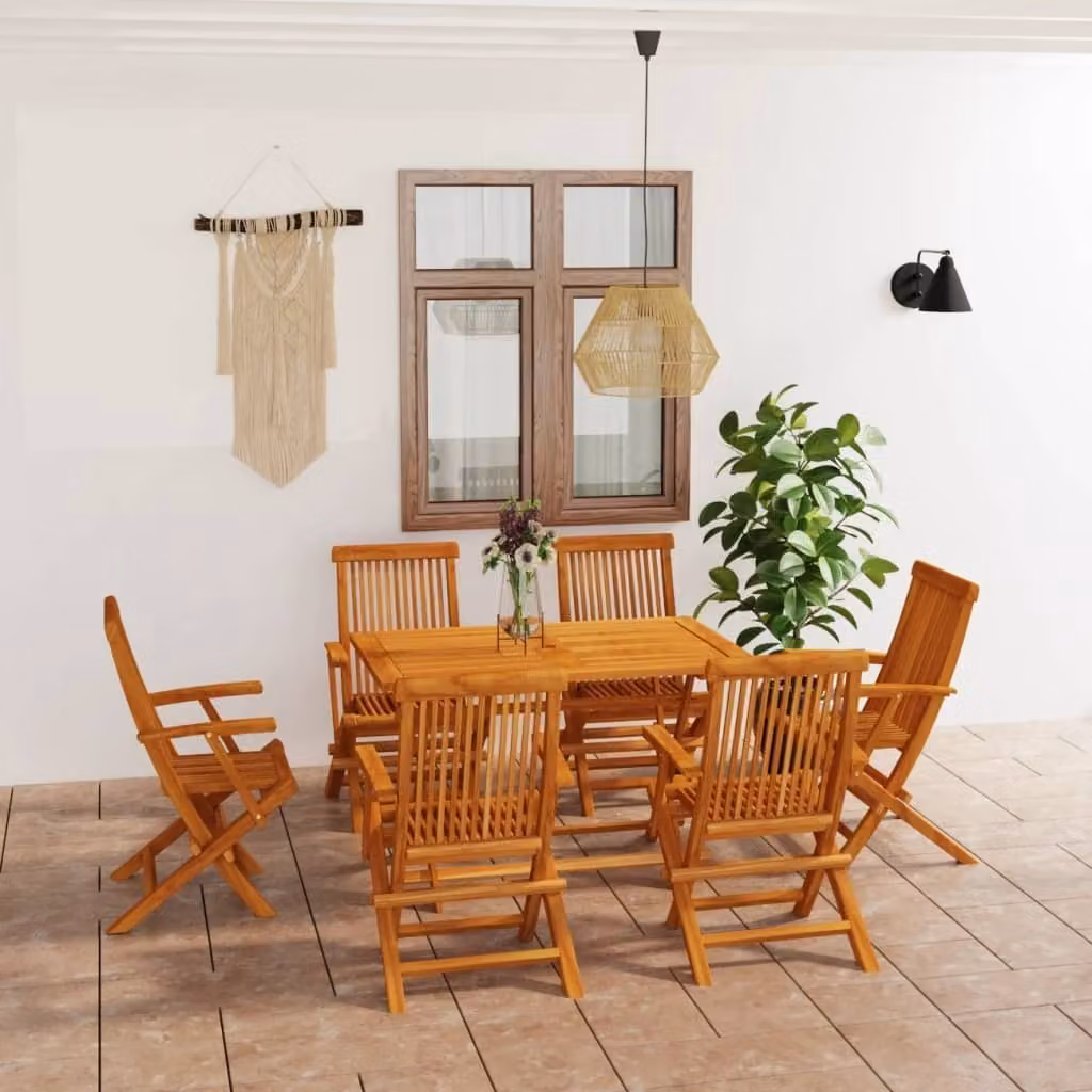 The Living Store 7 pezzi. Set da pranzo da giardino in legno massiccio teak