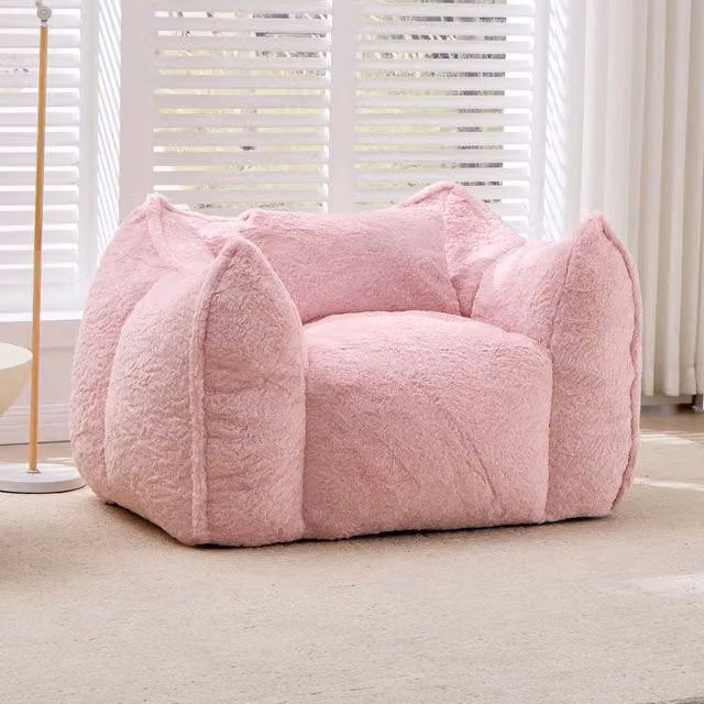 Divano da pavimento Minimal in similpelliccia rosa con cuscini per adulti e bambini