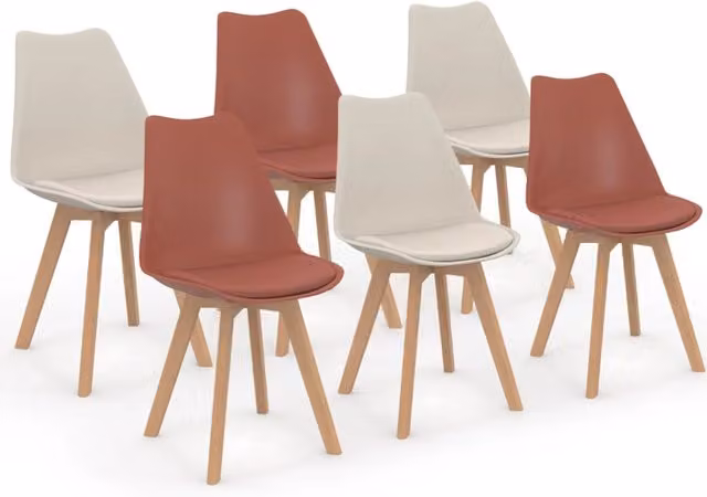 Set di 6 sedie in stile scandinavo SARA IDMarket, mix di colori terracotta e beige