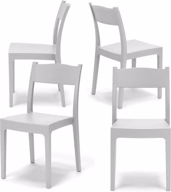 Set 4 sedie in polipropilene VESTA, impilabile, resistente ai raggi UV, design moderno, ideale per sala da pranzo, cucina, sala d’attesa, bar, ristoranti o giardino, colore Bianco