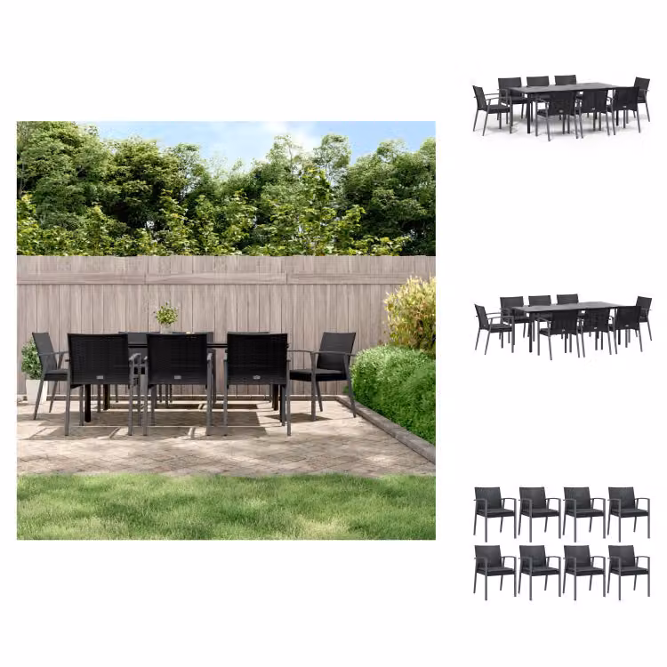 vidaXL Set da pranzo da giardino 9 pezzi con cuscini in polirattan e acciaio - Set di mobili da giardino