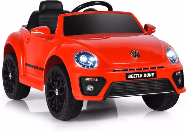 Maggiolino per bambini elettrico con telecomando luci sedile accogliente, Giocattolo realistico cavalcabile Rosso