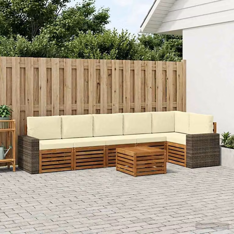 Set di divani da esterno vidaXL 7 pezzi in legno di acacia con cuscini, colore beige e marrone