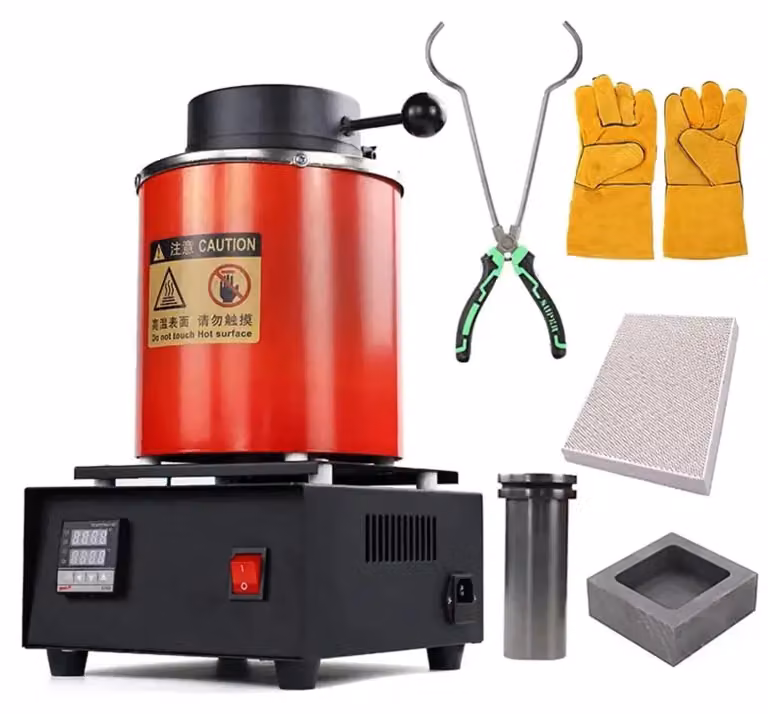 Fornace elettrica per la fusione dell'oro - Forno di fusione digitale - 220 V - 1400 W - Capacità di fusione: 3 kg - Temperatura massima: 1100 °C - Set di crogioli da 3 kg