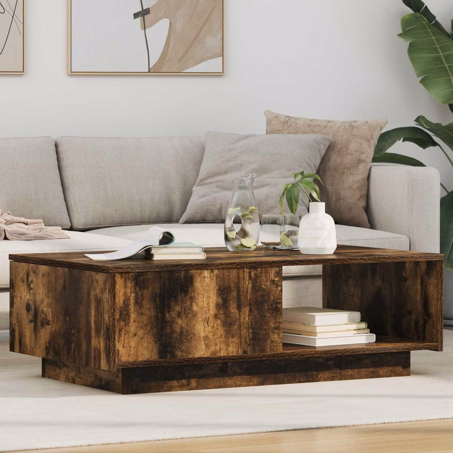 Maison Exclusive - Tavolino da caffè in legno impiallacciato noce, dimensioni 95 x 55 x 31 cm