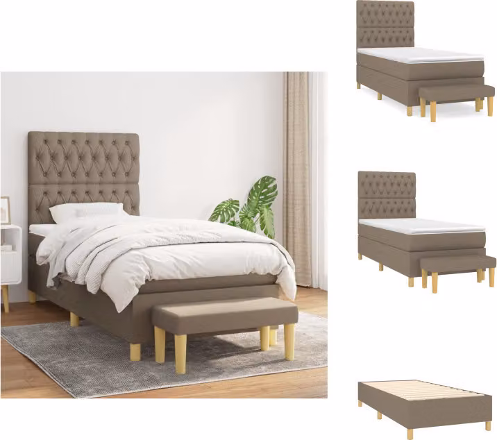 vidaXL Letto a molle con materasso in tessuto taupe 100x200 cm - Letti e strutture letto