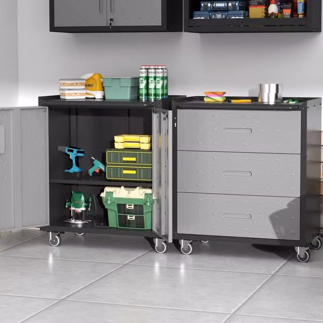 Carrello Portautensili con Cassetti Minimal in Metallo Nero e Grigio L: 75 cm, P: 42 cm, H: 88 cm