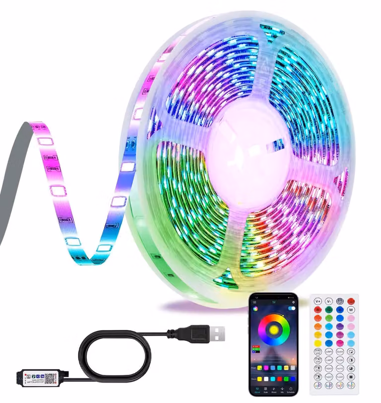Striscia LED da 10 metri, RGB, con Bluetooth, alimentazione USB, per illuminazione ambientale TV, con telecomando IR e controllo tramite app