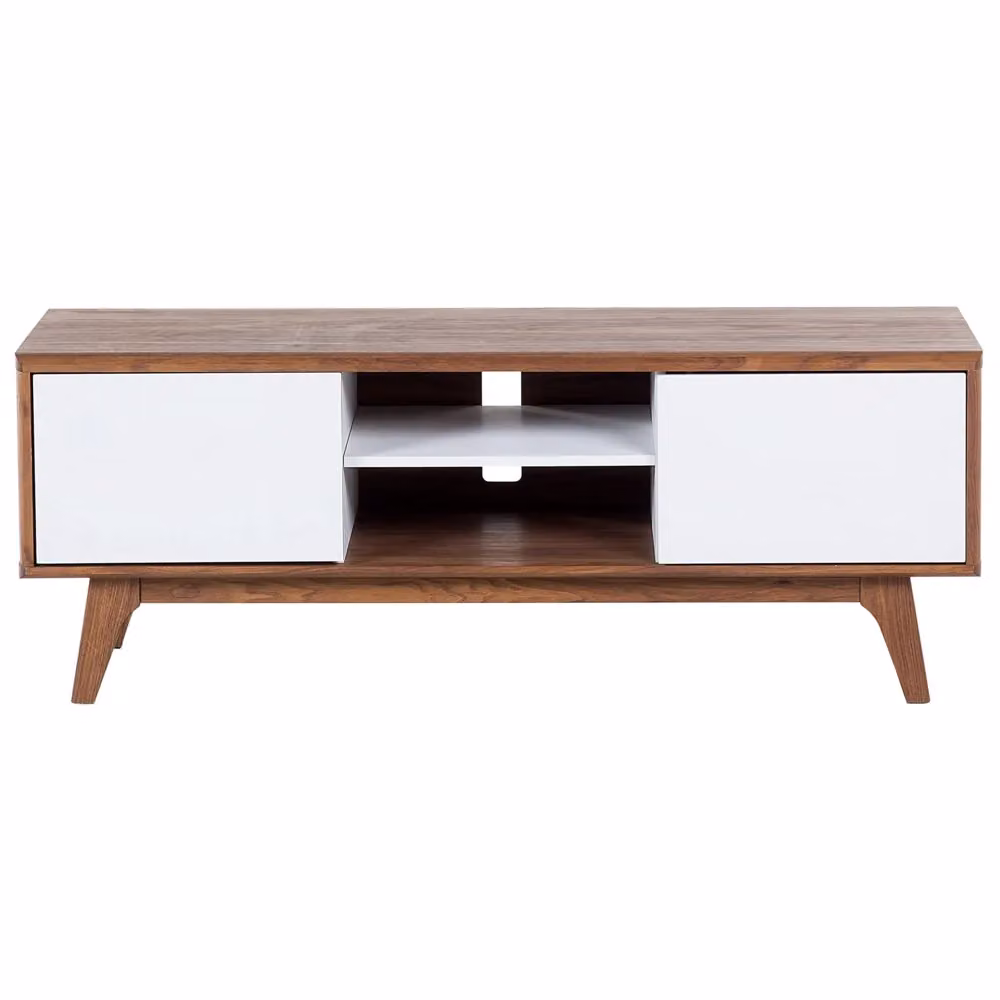 Mobile TV Moderno BELIANI in Legno e MDF Bianco e Marrone L: 142 cm, P: 40 cm, H: 53 cm – 2
