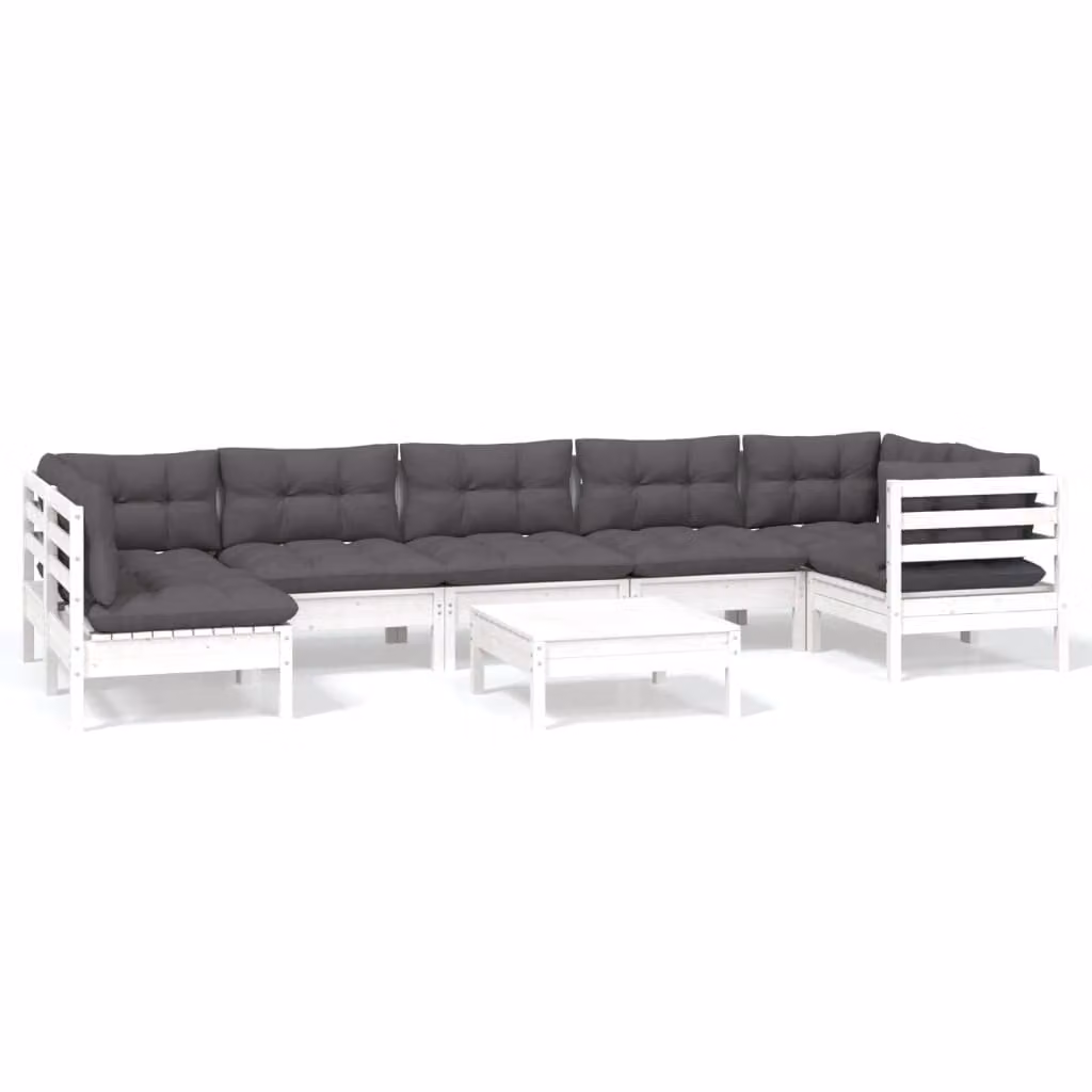 Set Divani da Giardino 8 pz con Cuscini Bianchi Legno di Pino