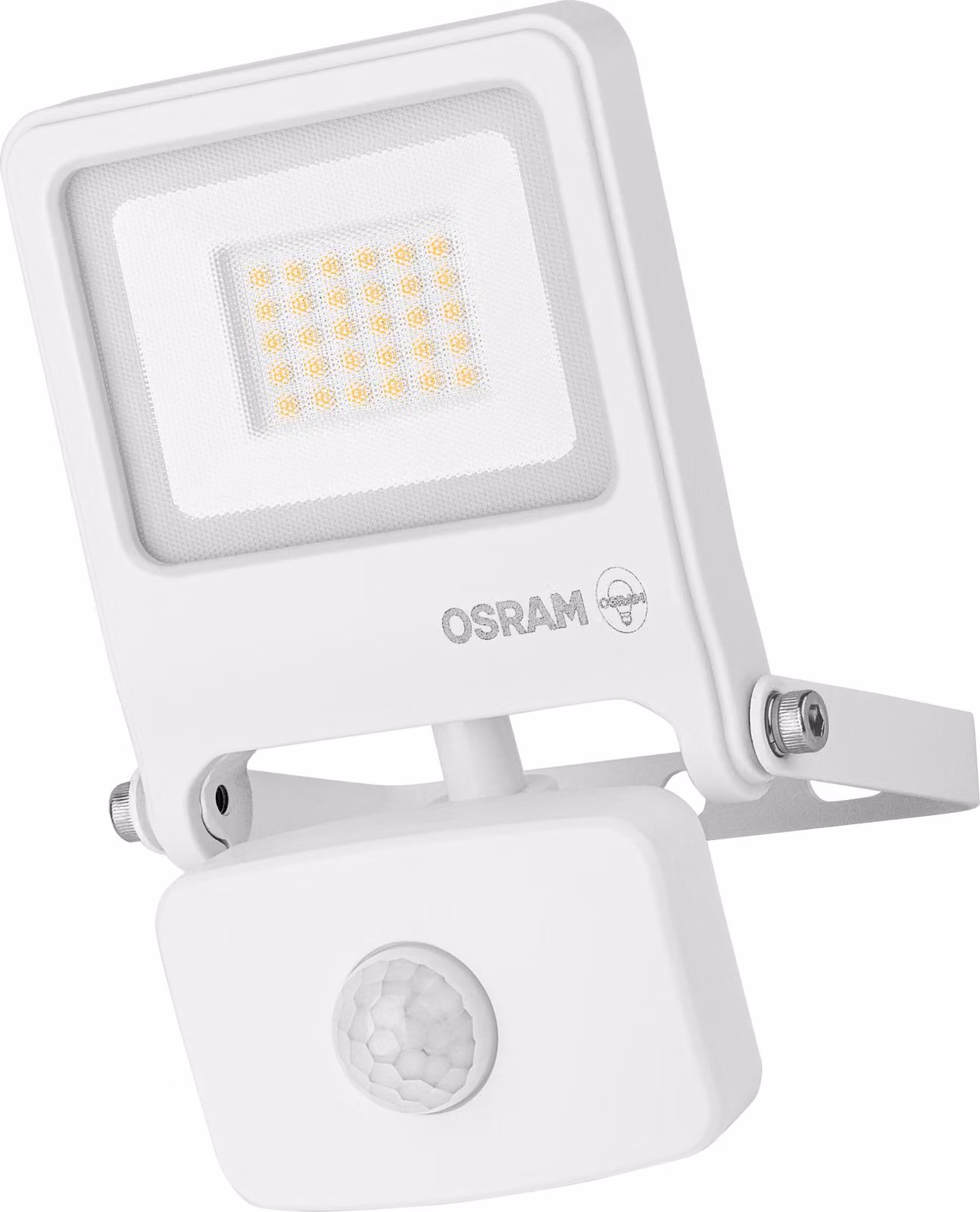 OSRAM ENDURA FLOOD PC Proiettore LED 20W con sensore, 3000K bianco caldo, 1800 lumen, rilevatore IR IP44, taglio luce diurna, bianco