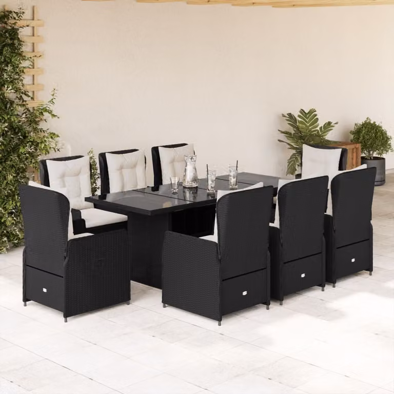Maison Exclusive - Set da Pranzo da Giardino 9 pz con Cuscini Nero in Polyrattan