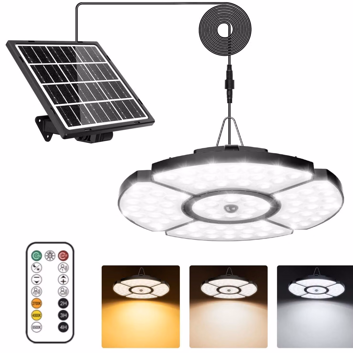 Lampada a sospensione solare con telecomando, 5 modalità, batteria da 4000mAh, 1000 lumen