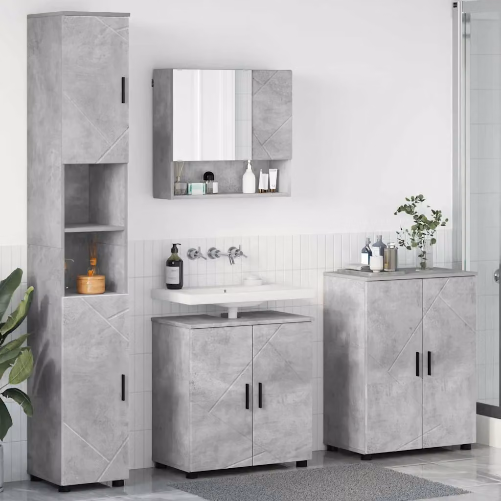 Set di mobili per il bagno moderno vidaXL composto da 4 pezzi in grigio e nero, L/P/H: 61 x 35 x 64 cm – 1