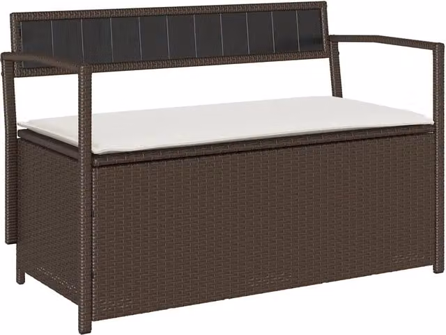 Panchina Portaoggetti da Giardino | Panca da Giardino con Cuscino Marrone Polyrattan
