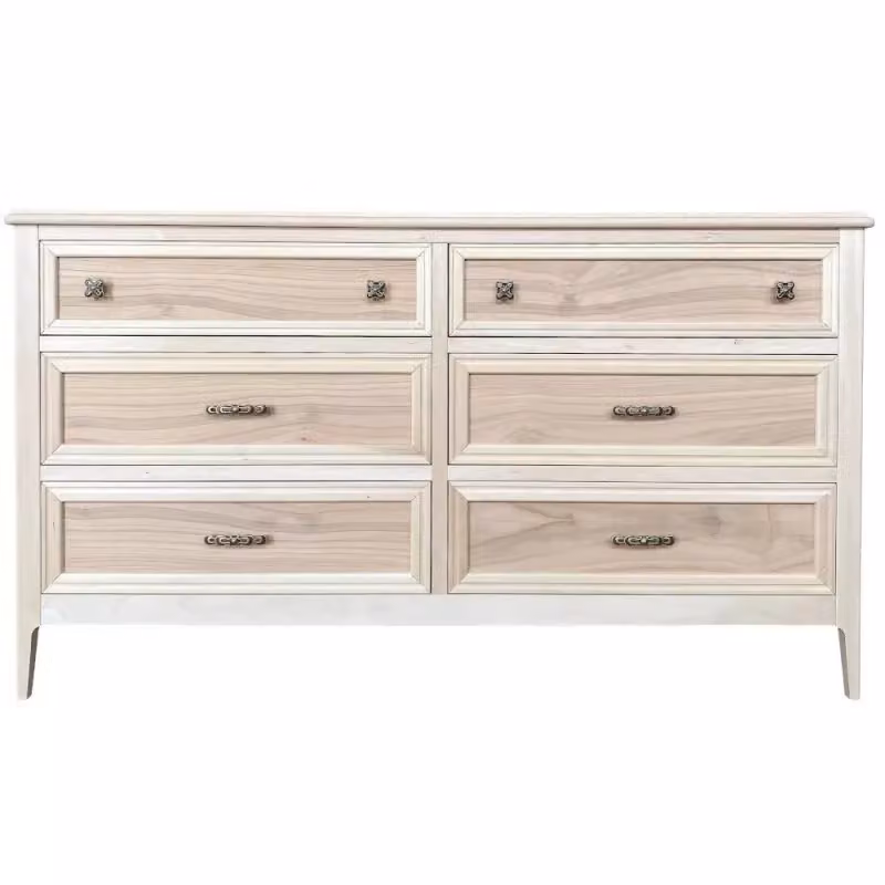 Cassettiera con 6 cassetti in legno massello grezzo Mobili 2G L: 150 cm, P: 50 cm, H: 85 cm – 1