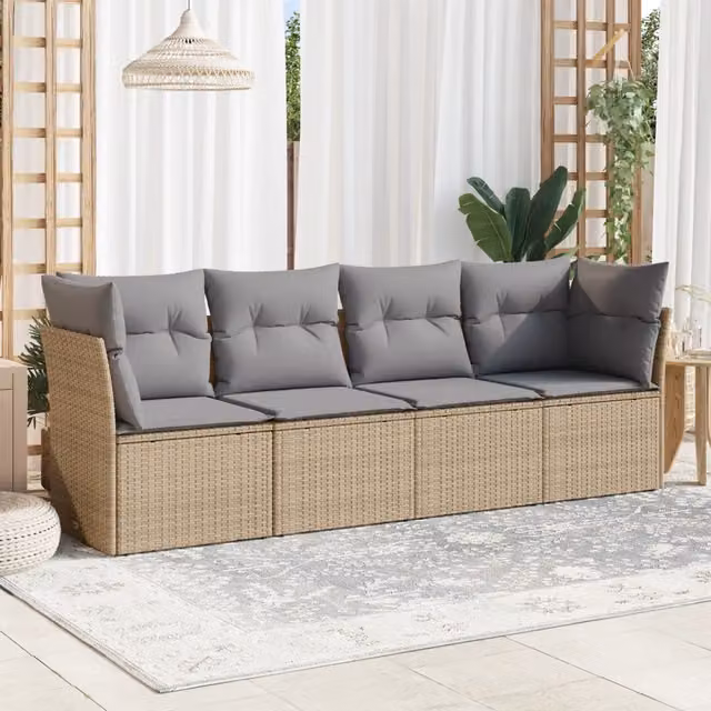 Set Divano da Giardino 4 pz con Cuscini Beige in Polyrattan 3217229