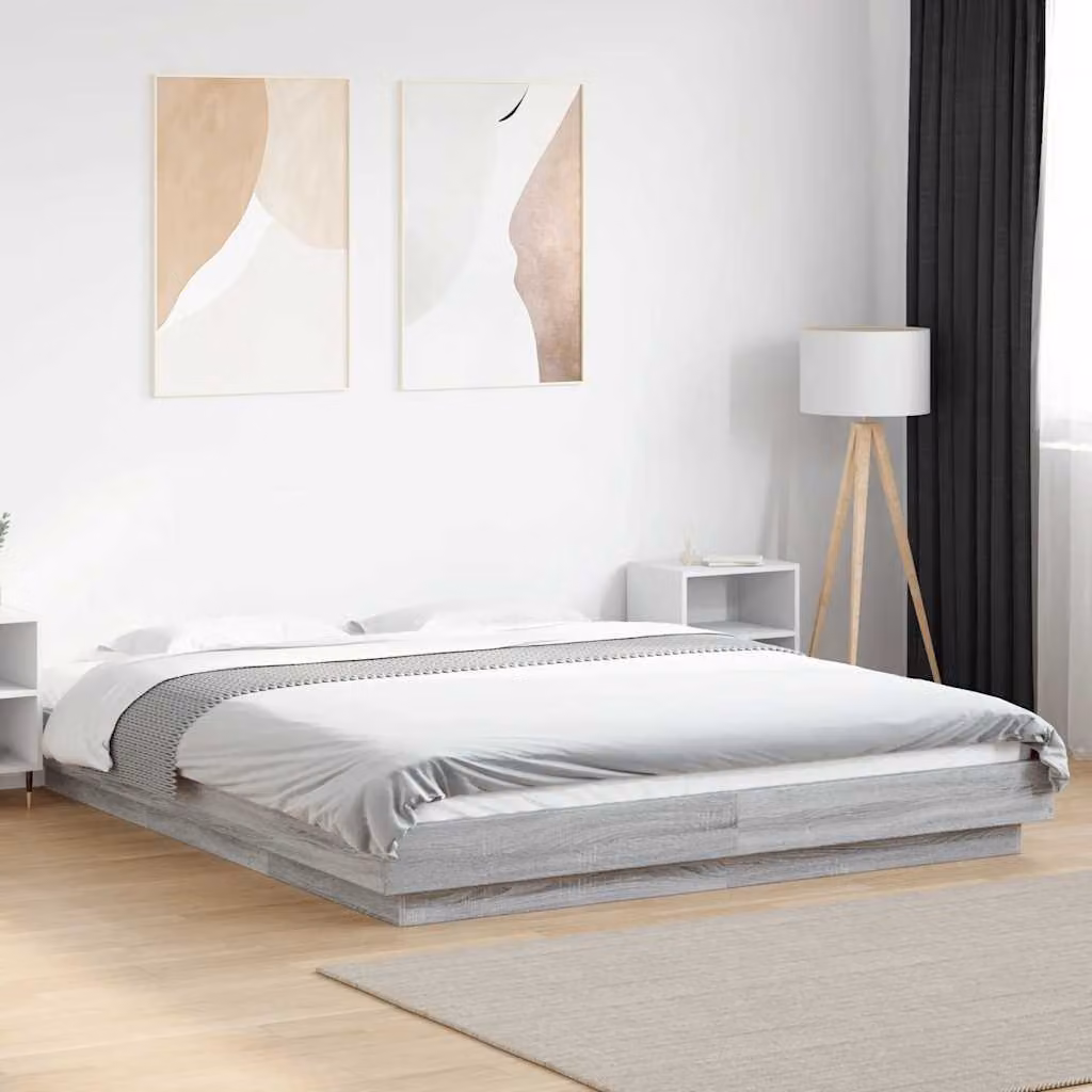 Giroletto vidaXL con Luci LED e Porte USB Grigio Sonoma, L/P: 160 x 200 cm – 1