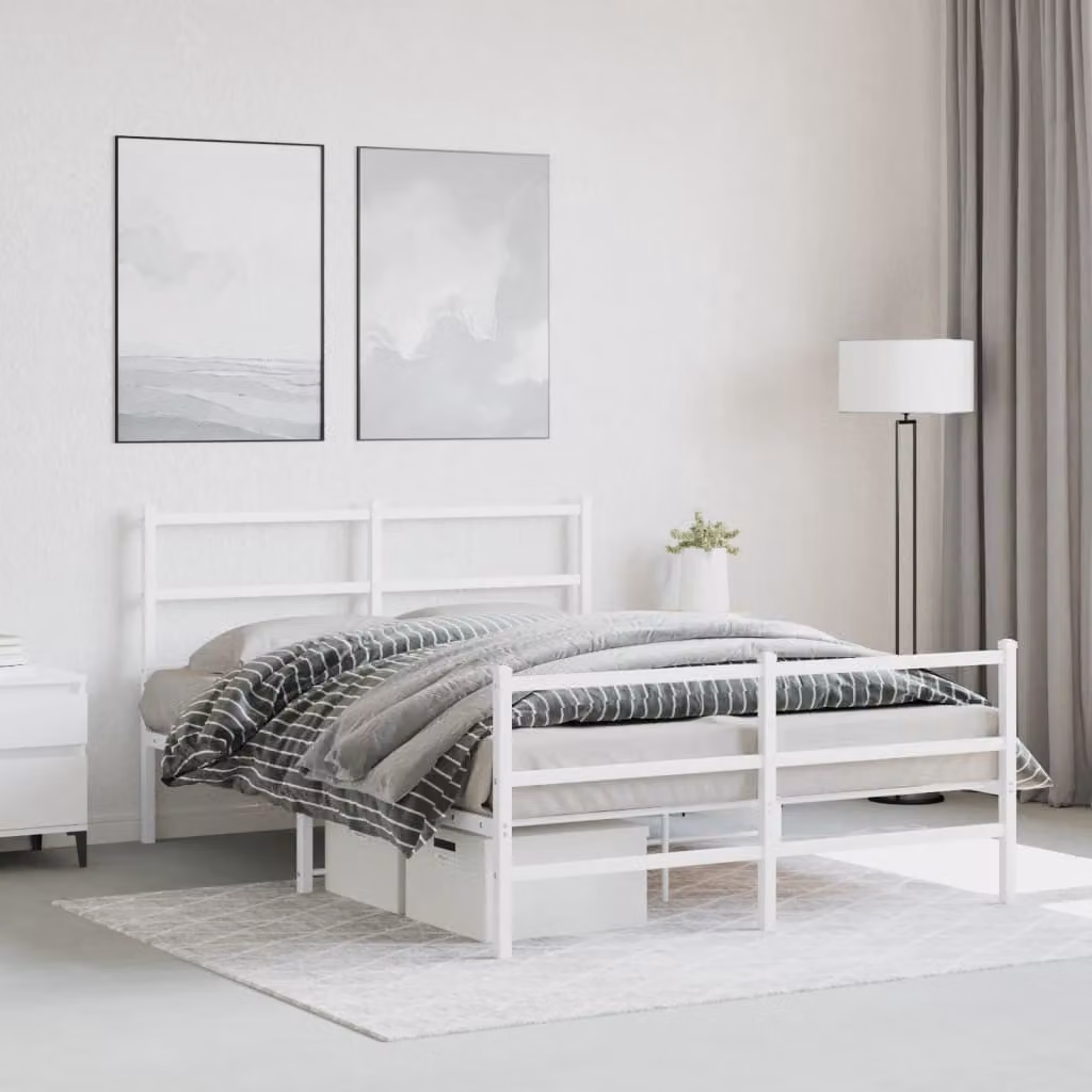 Giroletto vidaXL con testiera e pediera in metallo bianco L/P/H: 140 x 190 x 90 cm