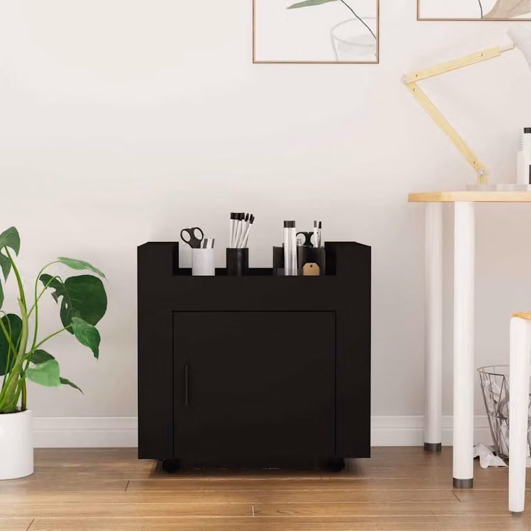 vidaXL Carrello per Scrivania Nero in Legno MDF L: 60 cm, P: 45 cm, H: 60 cm
