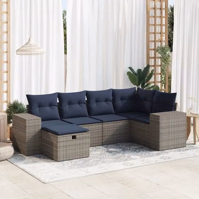 Set Divano da Giardino 6 pz con Cuscini Grigio in Polyrattan 3325687