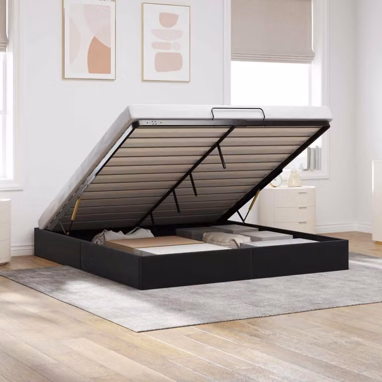 Letto ottomano vidaXL in velluto nero con base a sollevamento, L/P/H: 180 x 200 x 140 cm