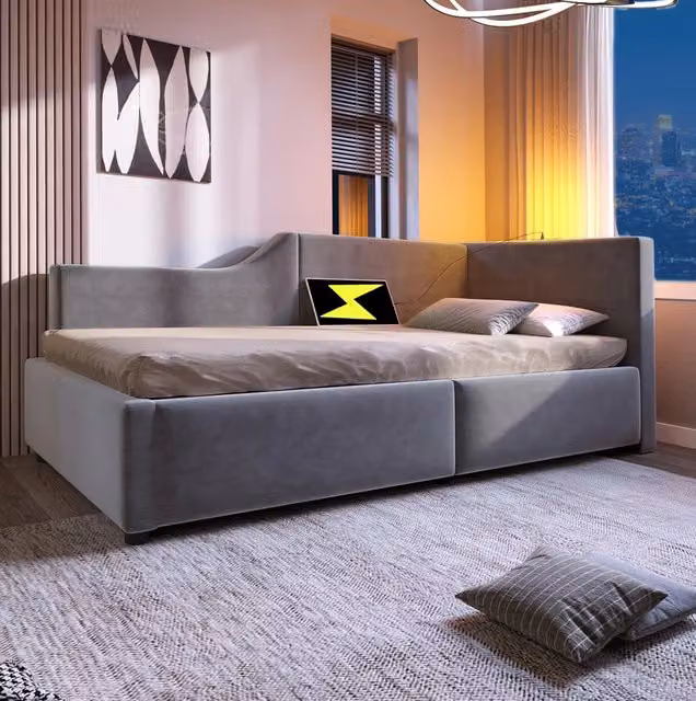 Letto contenitore 90x200 cm con lampada da lettura e USB-C; velluto grigio (Senza materasso)