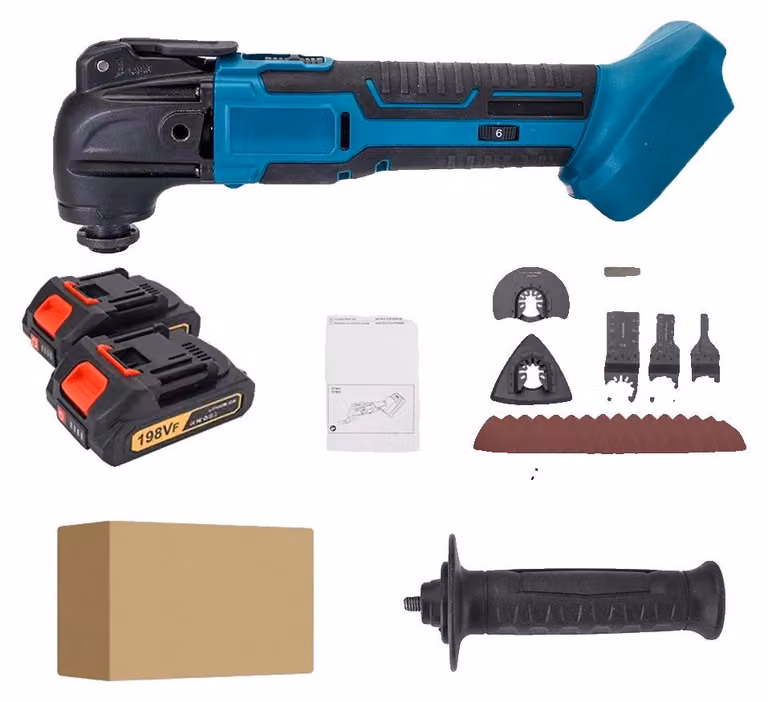 Multitool oscillante a batteria, 6 velocità, potente, con 2 batterie, spina EU da 100V-240V