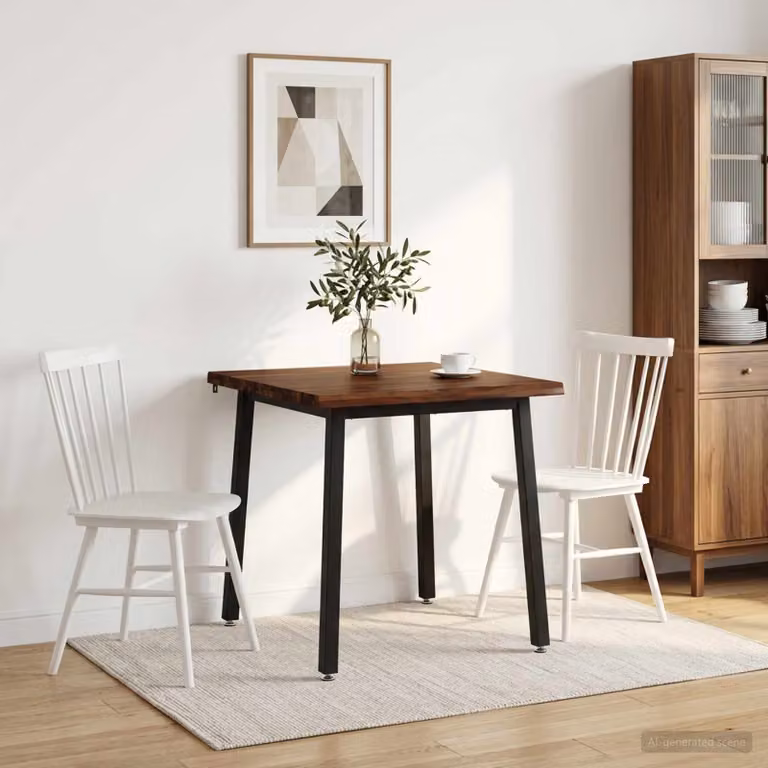Tavolo da pranzo moderno vidaXL in legno di acacia massello con bordo naturale, Marrone scuro e Nero, L: 60 cm, P: 55 cm, H: 75 cm